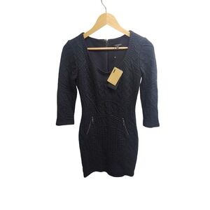 Alberto Makali Black Textured 3/4‎ Sleeve Bodycon Mini Dress Womens Small